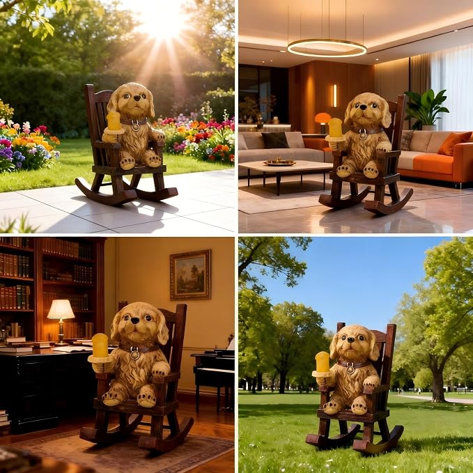 Solar Dog Garden Statue - Outdoor Dog Decor with Solar Lantern, Resin Solar Garden Statue Waterproof for Patio Porch Yard and Lawn - Dogs Figurines Gifts for Mom Grandma Women Dogs Lovers Housewarming