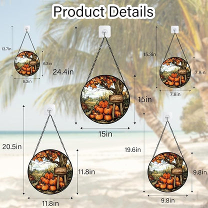 DASTOLL Stained Glass Window Hanging Fall Farm Scenery Maple Trees Pumpkin 6.3" - Suncatcher Door Garden Kitchen Sun Catcher Autumn Decor Birthday for Mom Nana Men Woman Friend