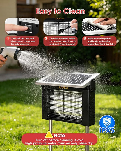 LANGY Solar Bug Zapper Outdoor, Upgrade 3-Tube 365nm Solar Mosquito Zapper Outdoor, 5000mAh Rechargeable 4500V Electric Fly Zapper Mosquitos Trap w 16.4ft Cord Auto On/Off for Yard Patio Camping