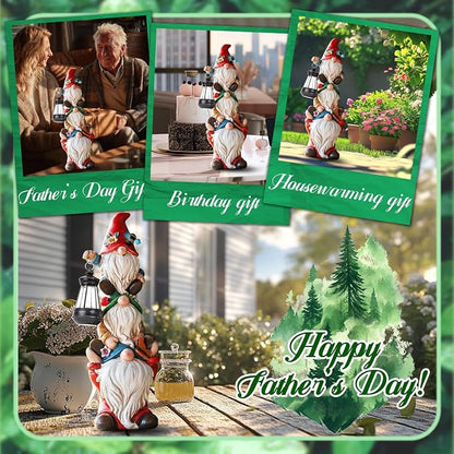 twinbling 17 in Large Garden Gnome Statue with Solar Lights Sculptures Funny Triple Big Gnome Outdoor Patio Lawn Yard Balcony Garden Home Decor Gifts for Women Mom