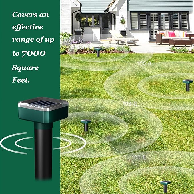 Snake Away for Outdoors, Solar Powered Snake Repellent for Yard - Sonic Snake Deterrent, Waterproof & Pet Safe for Garage, Lawn, Home Use (4)