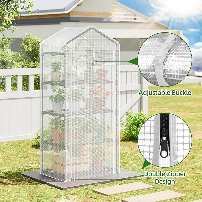 Superlele Mini Greenhouse, Plant Stand for Indoor Outdoor, 27x19x62-Inch Plant Greenhouse, 4 Tier Plant Shelf with Durable PE Mesh Cover, Portable Greenhouse for Seeding, Gardening Gifts