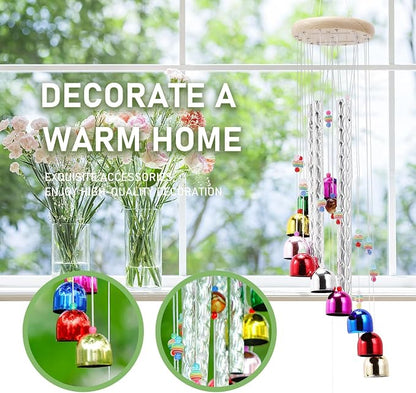 Pleasant Colorful Wind Chimes with 4 Aluminum Tubes 13 Bells with Soothing Sound for Patio Porch Backyard Decoration/Meditation/Yoga…