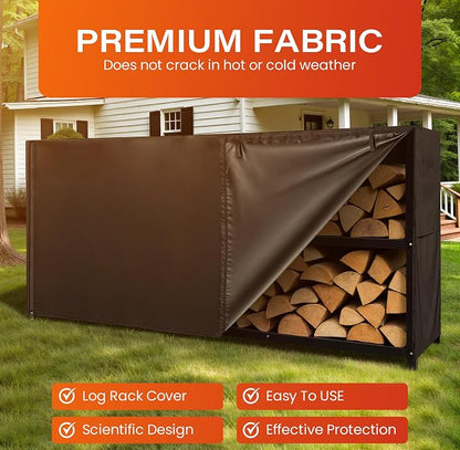 12ft Waterproof Firewood Rack Cover - Heavy Duty Black 600D Oxford Fabric - Indoor Or Outdoor Firewood Log Cover with Zipper & Adhesive Closing Strips - Rack NOT Included - Black