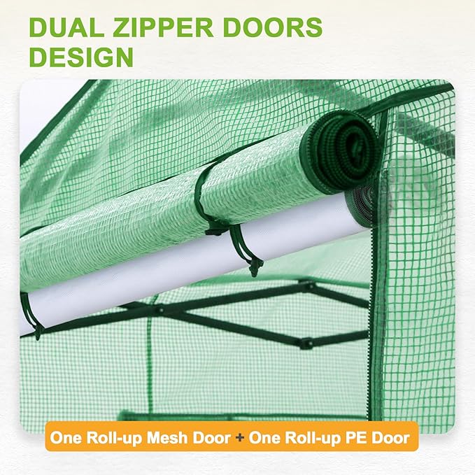 EAGLE PEAK 8x6 Portable Walk in Greenhouse, Pop Up Indoor Outdoor Greenhouse, Green House Kit with Zippered Roll-Up Doors and Windows + Mesh Lined Door, PE Cover, Clear/Green