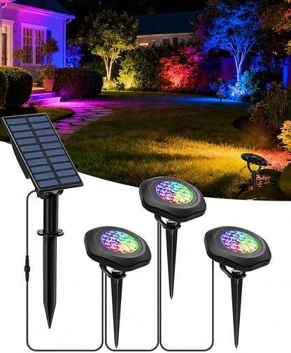Solar Spot Lights Outdoor Waterproof IP68, RGB Pond Lights | 3-in-1 LED Solar Landscape Lights, 2 Light Modes Path Lights for Underwater Pond Garden Yard Pathway