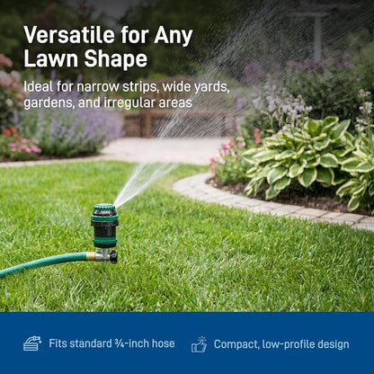 Orbit H2O-Six Gear-Drive Sprinkler on Metal T-Spike - Customizable Lawn Watering Coverage - Multi-Pattern Rotating Head with Adjustable Spray Range - Durable Outdoor Yard Irrigation Sprinkler - 58573
