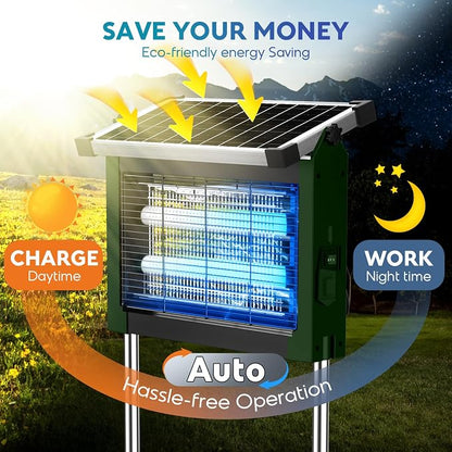 Solar Bug Zapper Outdoor, PhatroyYee Mosquito Zapper 4500V, Waterproof Portable Fly Zapper, Rechargeable Electric Mosquito Killer, Cordless Fly Insect Mosquitos Trap for Patio Yard Camping(Army Green)