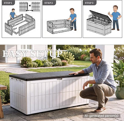 YITAHOME XXL 240 Gallon Extra Large Deck Box | Waterproof Resin Outdoor Storage Box w/Lock and 3-Person Bench Seating for Patio Furniture Cushions,Garden Tools & Pool