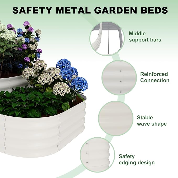 IDEALHOUSE 3-Tier Galvanized Raised Garden Bed 60.6x42.1x30.7 Inch, Exclusive Layered Planting Design for Shallow & Deep Root Plants, Eliminates Root Competition, Maximize Vertical Space, White