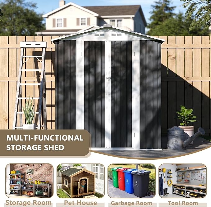 YOPTO 9x6 FT Metal Storage Shed,Lockable Outdoor Tool Shed W/Air Vent | Lockable Hinged Door,Reinforce Frame,Sloped Roof,for Patio,Garden,Backyard,Lawn,Grey