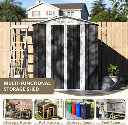 YOPTO 9x6 FT Metal Storage Shed,Lockable Outdoor Tool Shed W/Air Vent | Lockable Hinged Door,Reinforce Frame,Sloped Roof,for Patio,Garden,Backyard,Lawn,Grey