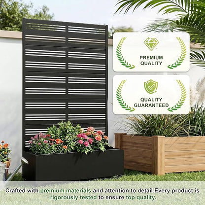 Casaphoria Metal Raised Garden Bed with Trellis and Wheels, 72"x47"x16" Planter Box for Climbing Plants, Vegetables & Vines, Features Drainage Holes and Privacy Screen (Black-Harold)