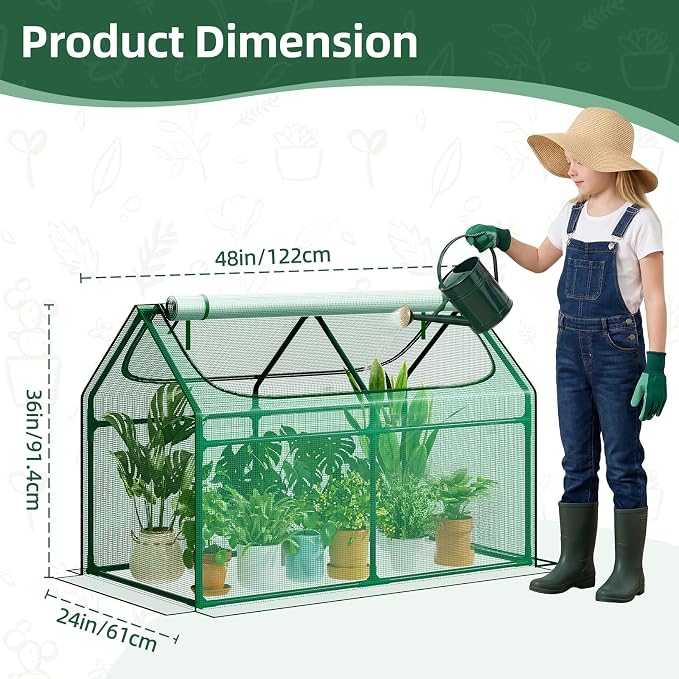 Superlele Mini Greenhouse for Outdoor, 4x2x3FT Portable Greenhouse with 2 Large Zipper Doors, Reinforced Green PE Mesh Cover for Plant Protection and Winter Gardening, Steady Steel Frame