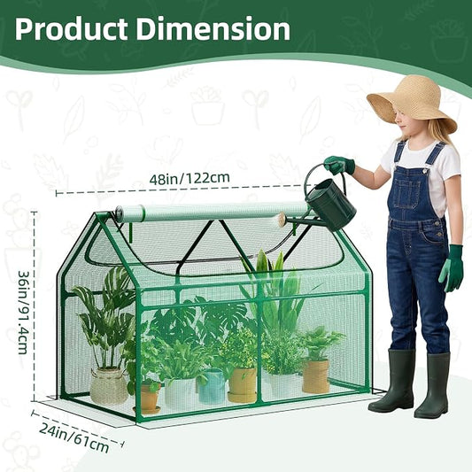 Superlele Mini Greenhouse for Outdoor, 4x2x3FT Portable Greenhouse with 2 Large Zipper Doors, Reinforced Green PE Mesh Cover for Plant Protection and Winter Gardening, Steady Steel Frame