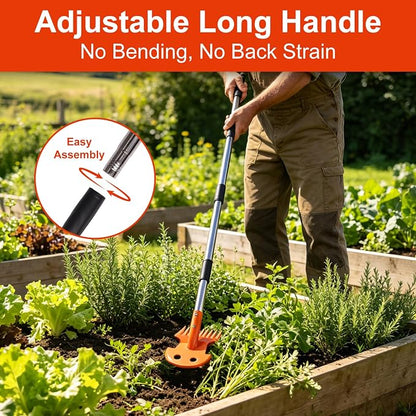 Weed Puller Tool with Long Handle, Upgraded Garden Weed Pulling Tool, Dual Purpose 9-Tine Weed Remover Tool, Uprooting Weeding Tool for Vegetable Gardening, Backyard Farm Planting