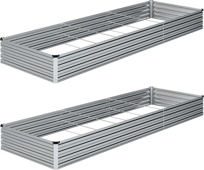 2PCS 10x3x1ft Galvanized Raised Garden Bed Kit,Gardening Planter Box | Outdoor Elevated Metal Planter Box For Vegetables, Flowers, Herbs, Anti-Rust Galvanized Steel, Open Drainage, Sturdy (Silver)