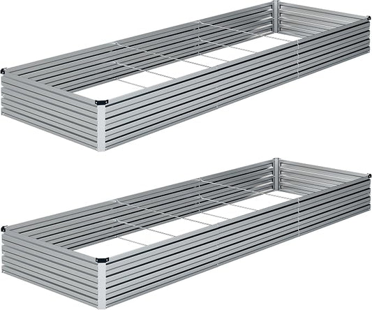 2PCS 10x3x1ft Galvanized Raised Garden Bed Kit,Gardening Planter Box | Outdoor Elevated Metal Planter Box For Vegetables, Flowers, Herbs, Anti-Rust Galvanized Steel, Open Drainage, Sturdy (Silver)