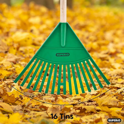 Superio Kids Rake with Hardwood Handle, Gardening and Lawn Care Tools for Kids, Sweep Leaves and Tidying Up The Garden, Plastic Tines and Heavy Duty Wooden Handle 34" (Pack of 2)