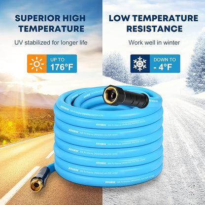 Kohree 35FT RV Water Hose with Storage Bag, 5/8'' Upgraded Drinking Water Hose Leak Free, No Kink and Flexible Garden Hose for RV, Camper, Truck, Car - Blue