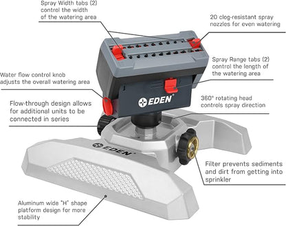 Eden 94127 Metal Adjustable 4-Way Mini Turbo Oscillating Sprinkler W/Quick Connect Starter Set, 20 Nozzle, Covers up to 3,800 sq. ft