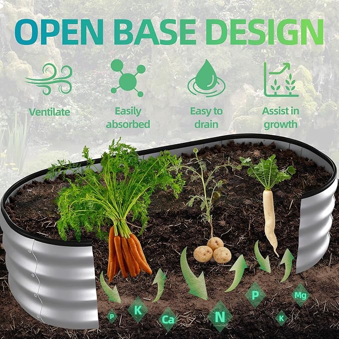 4x2x1 ft Oval Galvanized Metal Raised Garden Beds, Thickened Rust-Proof Flower Beds, Outdoor Plant Planter Boxes(Silver, 2PCS)
