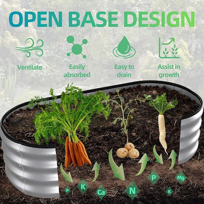 4x2x1 ft Oval Galvanized Metal Raised Garden Beds, Thickened Rust-Proof Flower Beds, Outdoor Plant Planter Boxes(Silver, 2PCS)
