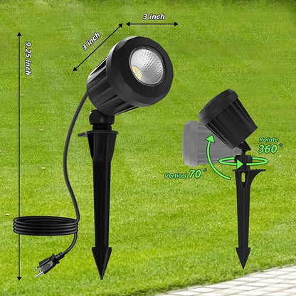 Spotlight Outdoor – 120V Plug-in, 2700K Warm White LED Landscape Spot Lights with RGB 3 Lenses for Yard, Garden, Lawn&Tree Decor, IP67 Waterproof, Perfect for Holidays&Everyday (4 Pack, Black)