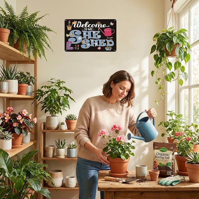 Smilelife Plants Gifts Welcome to My She Shed Vintage Tin Sign for Garden Patio Porch Yard She Shed Decor 8x12 Inch(3901)
