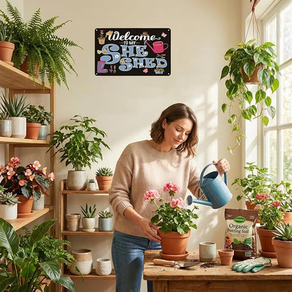 Smilelife Plants Gifts Welcome to My She Shed Vintage Tin Sign for Garden Patio Porch Yard She Shed Decor 8x12 Inch(3901)