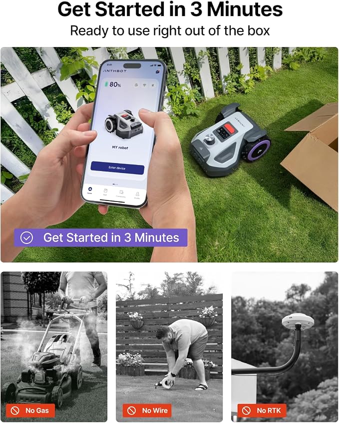 ANTHBOT M5 Lidar Robot Lawn Mower, 360°LiDAR+Vision Perimeter Wire Free 1/4 Acre, Vision Obstacle Avoidance Robotic Lawnmower with Automatic Mapping Zone Division, 45% Slope, App Control