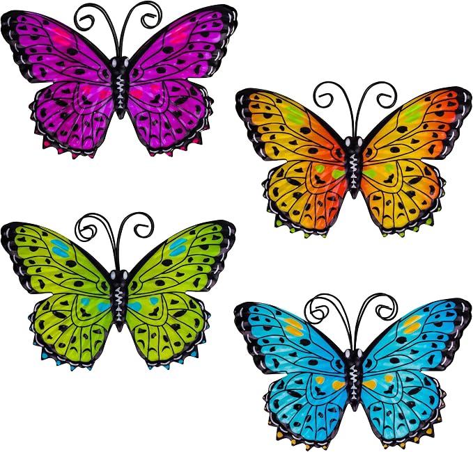 RICHIE Metal Butterfly Wall Decor Outdoor Fence Wall Art Decor, Wall Sculpture Hanging Decoration for Garden Yard Living Room Bedroom Patio Balcony(4 Pack)