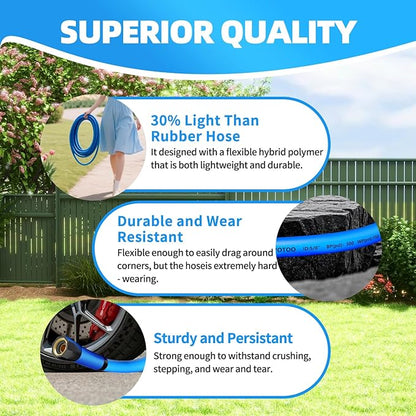 YOTOO Heavy Duty Hybrid Short Garden Hose, Lead in Water Hose 5/8-Inch by 10-Feet 150 PSI, Kink Resistant, All-Weather Flexible with Swivel Grip Handle and 3/4" GHT Solid Brass Fittings, Blue
