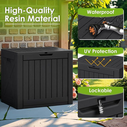 Greesum 40 Gallon Outdoor Deck Box with Lock, Resin Storage Chest for Patio Furniture Cushions, Garden Tools, Pool Toys, Waterproof & UV Resistant, Large Capacity, Dark Black