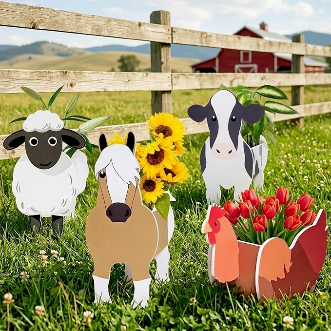 Pet Planters 4 Pcs Farm Animals Series Cute Animal Shape Flower Planters, Plant Pots for Indoor/Outdoor Garden Decor, Unique Gifts/Souvenirs for Pet Lovers (Farm Series 4pcs (2D))