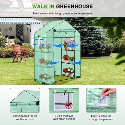 Yesker Greenhouse 57"x29"x77" Walk in Green House - Large Outdoor/Indoor Greenhouses with 4 Shelves Waterproof PE Cover & Windows, Portable Greenhouse Kit for Winter Backyard Gardening Patio, Green
