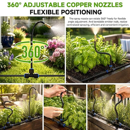 120FT Drip Irrigation System for Garden, 360° Bendable Garden Watering Kit
