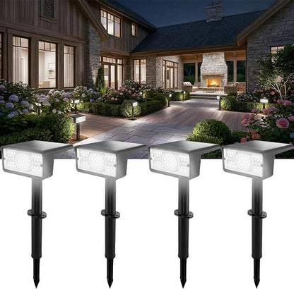 T-SUN Solar Spot Lights Outdoor 4 Pack, 49 LED 2 Lighting Modes, IP65 Waterproof Solar Landscape Spotlights, Dusk to Dawen LED Lights for Yard, Garden, Driveway, Pathway (White)