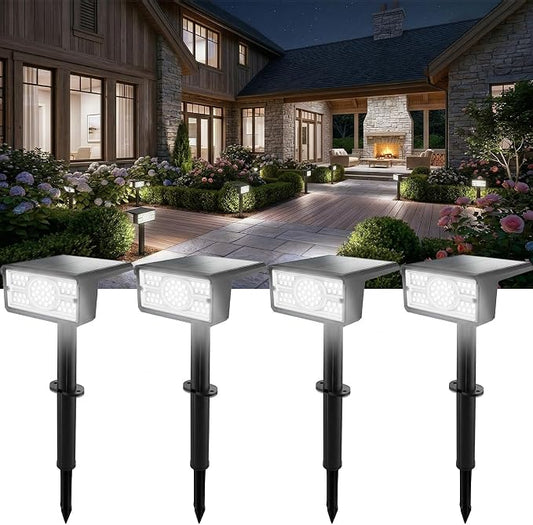 T-SUN Solar Spot Lights Outdoor 4 Pack, 49 LED 2 Lighting Modes, IP65 Waterproof Solar Landscape Spotlights, Dusk to Dawen LED Lights for Yard, Garden, Driveway, Pathway (White)