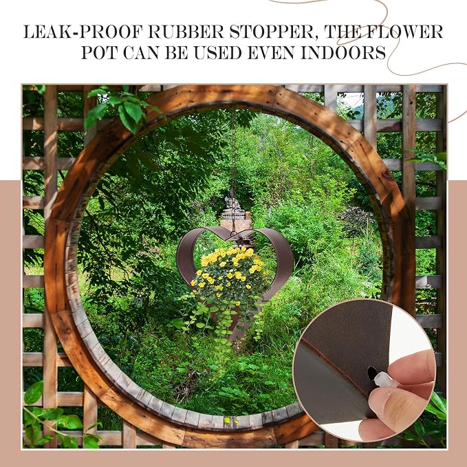 2 Pack Metal Plant Hangers Indoor and Outdoor Rustic Heart Shape Hanging Planters Holder Detachable Flower Pot with Hooks Chains Drain Hole Birthday Gifts for Women Mom Garden Lovers Home Decor