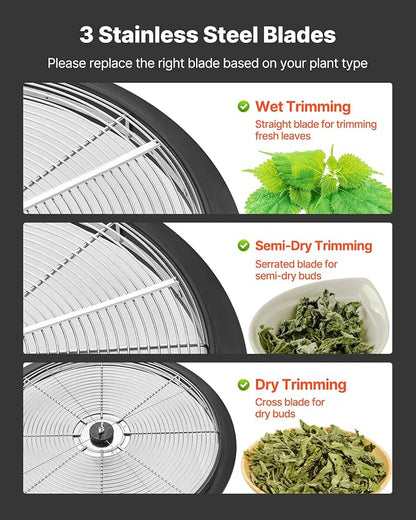 VEVOR Bud Leaf Bowl Trimmer, 19 in Bud Trimmer with Sharp Stainless Steel Blades, Visual Cutting, Wet & Dry Hydroponic Cutting Machine, Twisted Spin Cut for Plants Leaves Buds Flowers