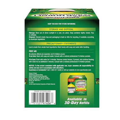 Spectracide Wasp, Hornet & Yellowjacket Trap, Hanging Wasp & Hornet Trap with a Quick-Drown Formula That Submerges & Kills Insects, 1 Count