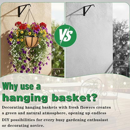 4 Pack 12 Inch Hanging Planters for Outdoor Plants Metal Hanging Planter Basket with Coco Coir Liner Round Plant Black Flat Iron Metal Flower Pots for Deck Patio Porch Garden Balcony