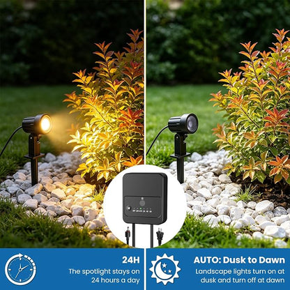 MEIHUA All-in-One Low Voltage Landscape Lighting Kit, Warm White, 12-Pack | Landscape Lights with Transformer 100FT Wire and Connectors 2700K Waterproof Landscape Spotlights for Garden Yard House Tree