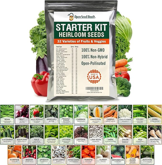 Vegetable & Fruit Seeds | 32 Individual Packs | 2026 Season | Non-GMO, High Yield - 15,000+ Seeds | Tomato, Cucumber, Zucchini, Bell Pepper and More | for Indoor & Outdoor Garden Planting