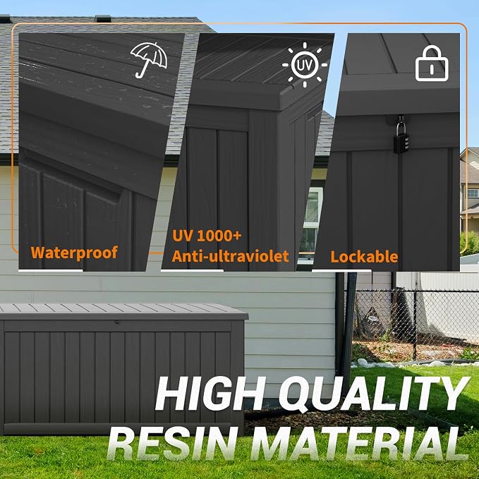 Outdoor Storage Box, 280 Gallon Resin Deck Boxes Outdoor Waterproof For Patio Furniture, Garden Tools, Pool Supplies, Lockable And UV Resistant (Striped Black)