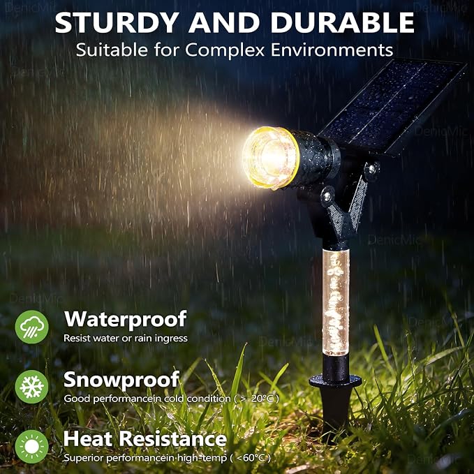 DenicMic Solar Spot Lights Outdoor Waterproof 3000K Warm White Lens LED Adjustable Angle Solar Lights Outdoor for Yard Garden Patio Wall Landscape Lighting Outside 4 Pack