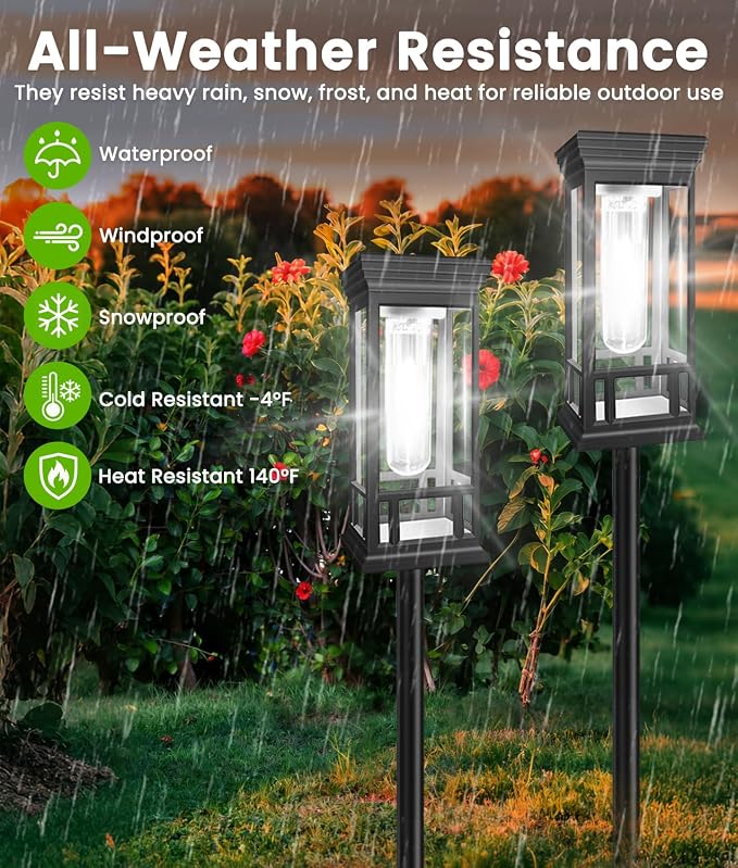 12 Pack Solar Pathway Lights Outdoor, Taller Bright Solar Path Lights Waterproof, Auto On/Off Solar Powered Garden Lights for Outside Landscape Path Walkway Yard Lawn Driveway Patio Lighting Decor
