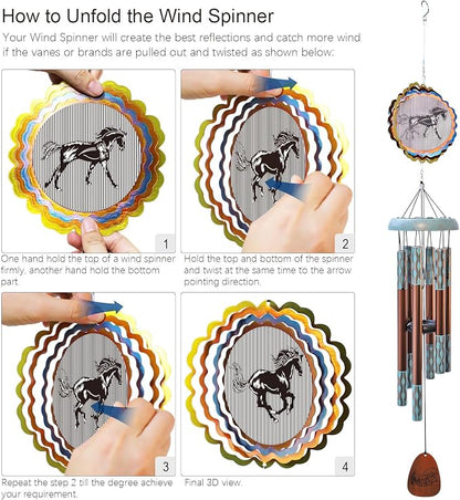 Aoedelyart Wind Chimes for Outside with 3D Animations Horse Wind Spinner,37" Memorial Wind Chimes Outdoor Garden Decor,Horse Gifts for Women Mom Grandma Men Father,Patio Decorations,Garden Ornaments