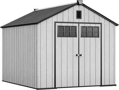 YITAHOME 8x10 FT Outdoor Storage Shed with Floor, Extra Thick Plastic Garden Shed for Bikes, Tools and Pool Supplies, Resin Storage Shed with Door, Window Insert & Vents for Patio Lawn Backyard, Gray